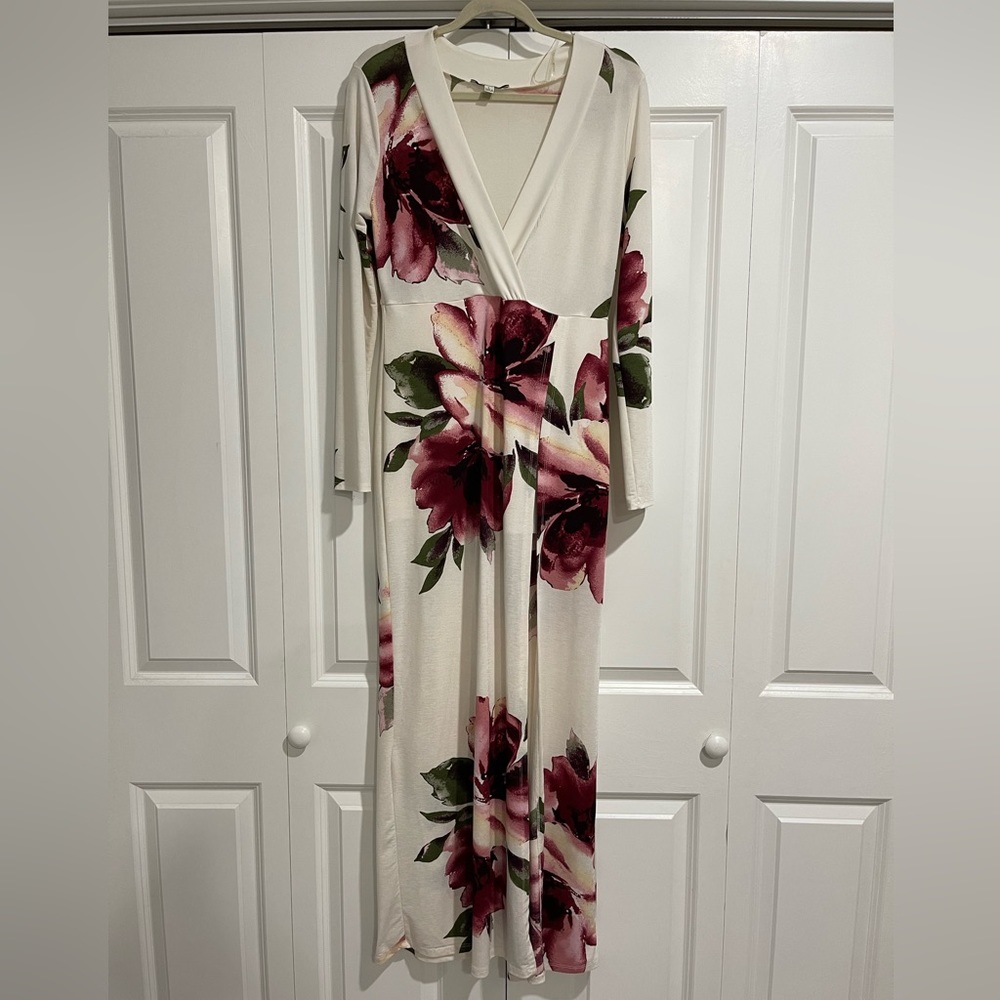 Long Floral cream dress with shorts. Worn once, is just like new.